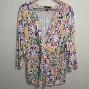 Harper 241 Womens Plus Size 2X Peplum Blouse 3/4 Sleeve Faux Wrap Floral Print